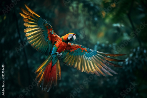 Linda Arara voando na floresta tropical criado por IA © Marcelo - Foto Klin