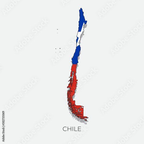 Chile map and flag. Detailed silhouette vector illustration