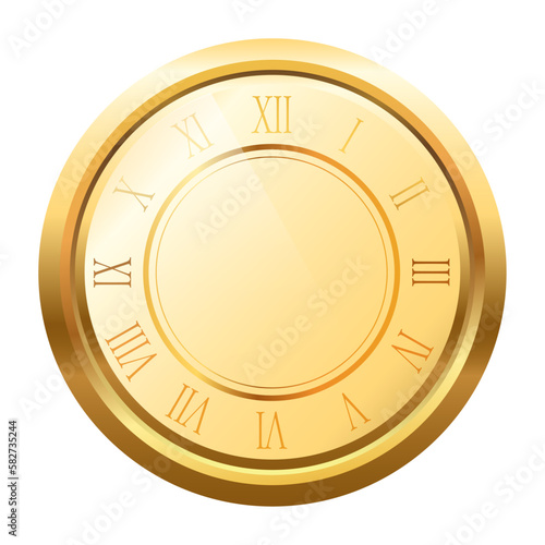 Shiny gold clock.Classic with gold roman dial wall office clock icon set.stopwatch