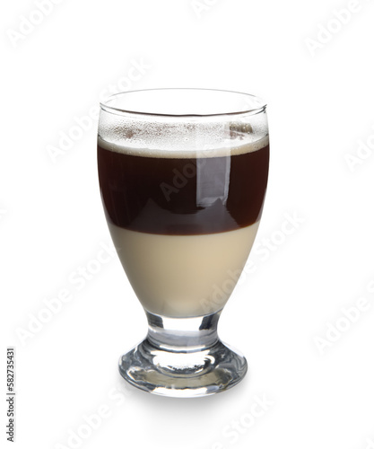 Glass of delicious Cafe Bombon isolated on white background