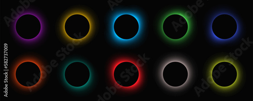 Set of circle illuminate light frames with color gradient