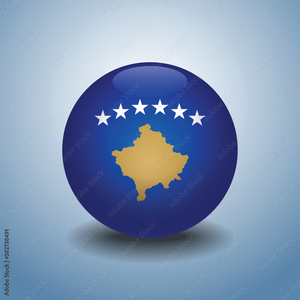 Kosovo flag. Round glossy. Isolated on color gradient background Kosovo flag. Round glossy. Isolated on color gradient background