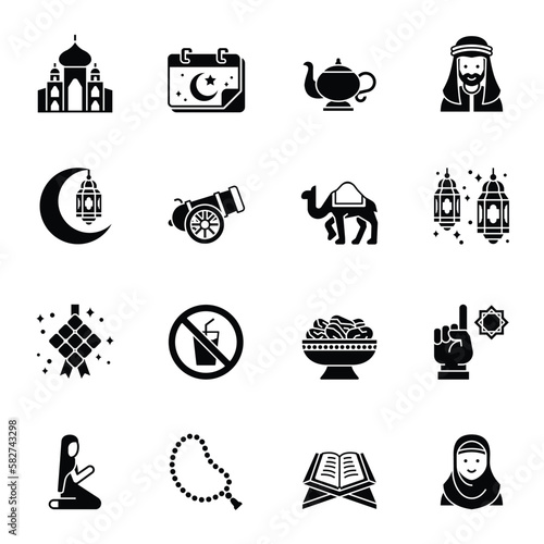 Ramadan line icons set 1, ramadan kareem icons, vector illustration. photo