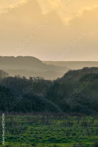 Canvas Print Landscape of The marshes at Brading on the Isle of Wight at sunset, vertical sho
