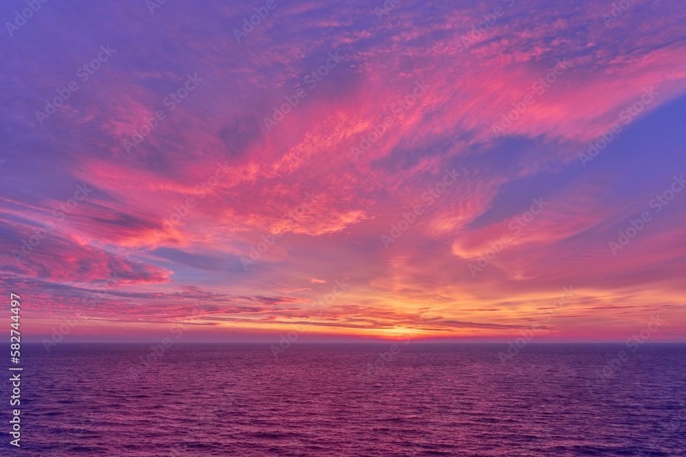 Beautiful horizon of the sea during colorful sunrise in Ramsgate, Kent