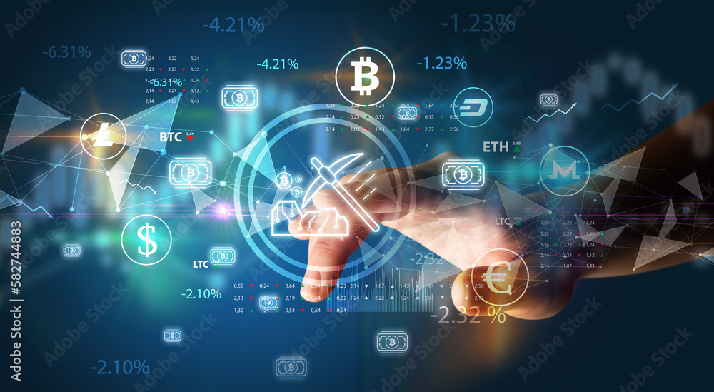 Business person hand pushing currency symbol on multimedia touch screen Business person hand pushing currency symbol on multimedia touch screen