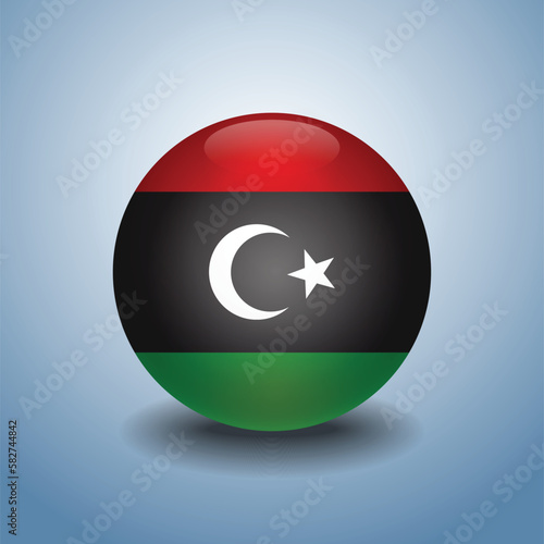 Free Download Kingdom of Libya flag. Round glossy. Isolated on color gradient background - GFXLoad