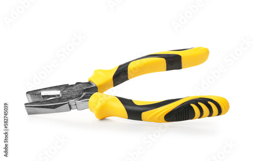 Yellow pliers isolated on white background