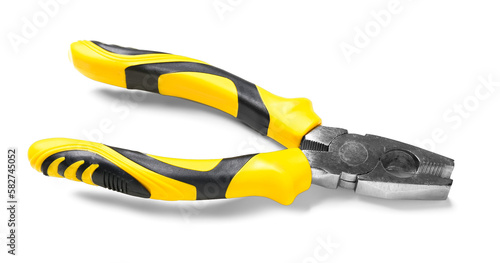 Yellow pliers isolated on white background