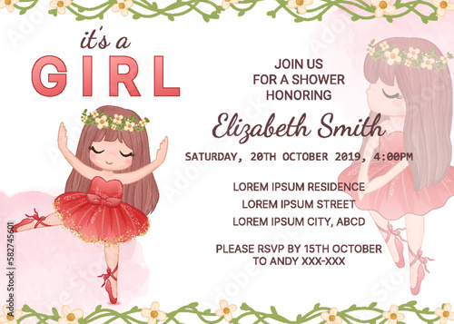 baby shower invitation template with cute girl