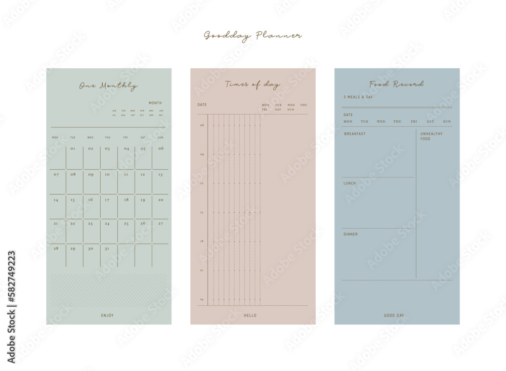One monthly, Times of day, Food Record memo Planner template. One monthly, Times of day, Food Record memo Planner template.