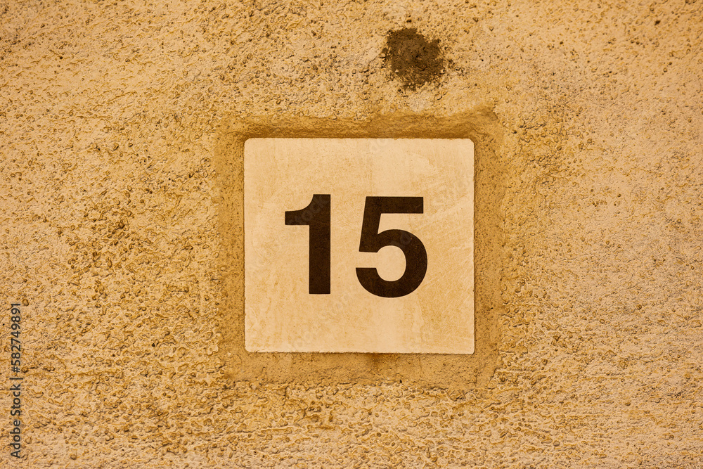 Old Weathered House Number 15, Tile on Wall Old Weathered House Number 15, Tile on Wall