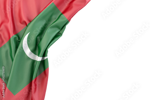 Flag of Maldives in the corner on white background. 3D rendering. Isolated