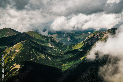 Nature scenery, high Tatras and valleys of Poland, clouds over mountains