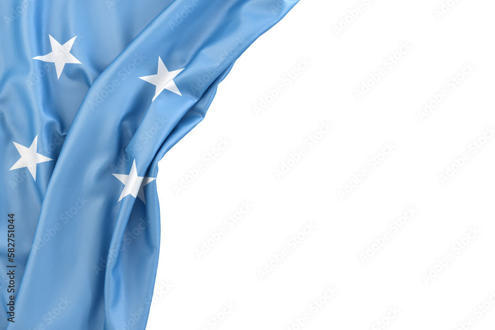Flag of Micronesia in the corner on white background. 3D rendering. Isolated Flag of Micronesia in the corner on white background. 3D rendering. Isolated