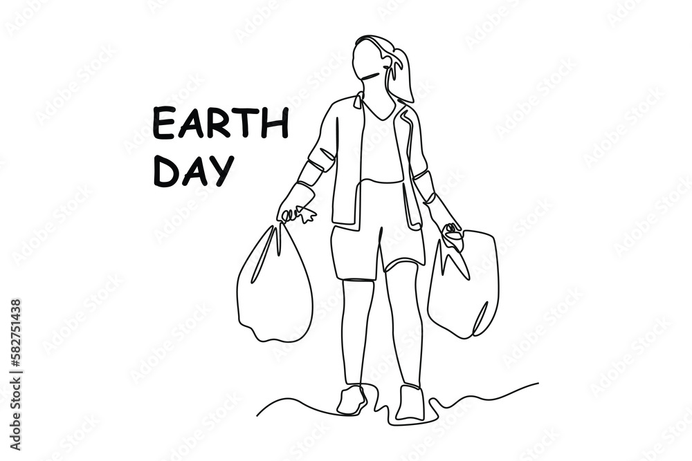 Single one-line drawing woman cleaning up trash on earth day. Earth day concept. continuous line draw design graphic vector illustration
Single one-line drawing woman cleaning up trash on earth day. Earth day concept. continuous line draw design graphic vector illustration