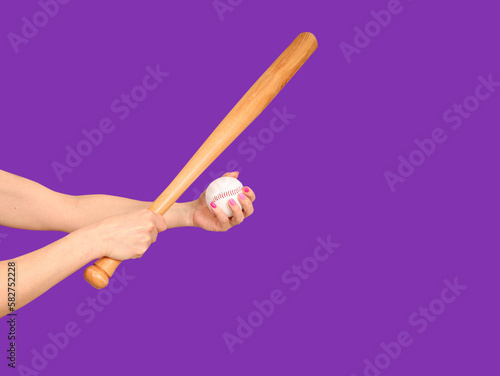 Baseball ball and bat on the color background. USA game. Isolated.