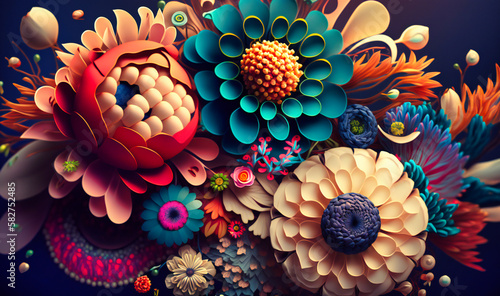 A playful and fanciful arrangement of abstract flowers