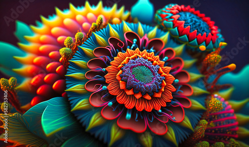 A triply surreal design with vibrant, swirling colors