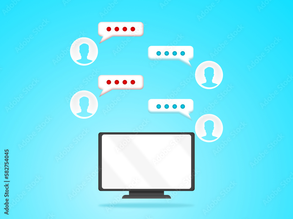 Television and icon chatting contact online communication on background. People meeting or chat multimedia social network. Illustration 3D for content speech bubble computer, digital technology Television and icon chatting contact online communication on background. People meeting or chat multimedia social network. Illustration 3D for content speech bubble computer, digital technology