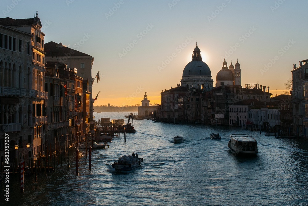 Aerial view of cityscape Venice during sunset
