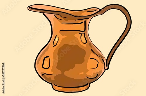 Illustration of an antique Indian brass pitcher