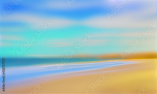 A painting of a beach with a blue sky, generative AI