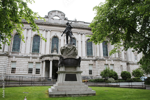 Belfast City Hall in Northern Ireland in the foreground the Boer War Memorial Royal Irish Rifles 
