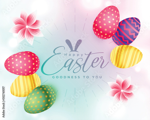 lovely easter seasonal card with 3d colorful eggs and flower