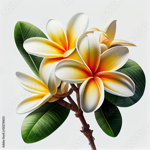 Tropical flowers frangipani  plumeria  isolated on white background