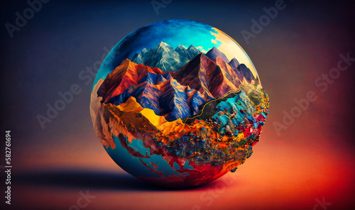 A breathtaking globe manipulation background with mountains representing the earth's natural wonders
