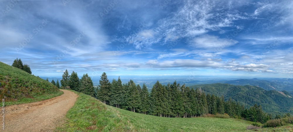 View from Mary's Peak summit to the Cascade range (Three Sisters), Oregon - At 4,097 feet, Marys Peak is the highest point in the Oregon Coast Range (and part of the Siuslaw National Forest)