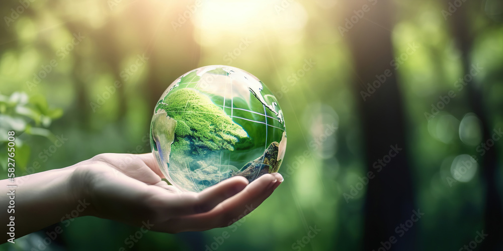 earth in hand in the forest, green environment protection concept, generative ai earth in hand in the forest, green environment protection concept, generative ai
