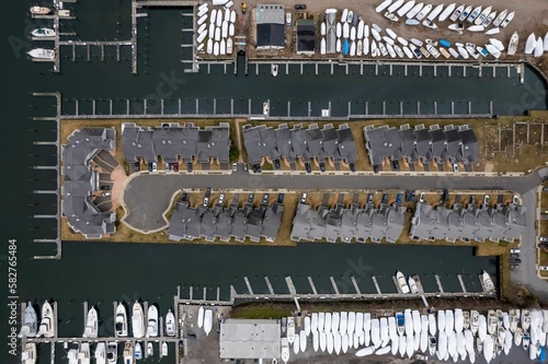 Aerial top view of apartment condos on Long Island, Freeport, New York