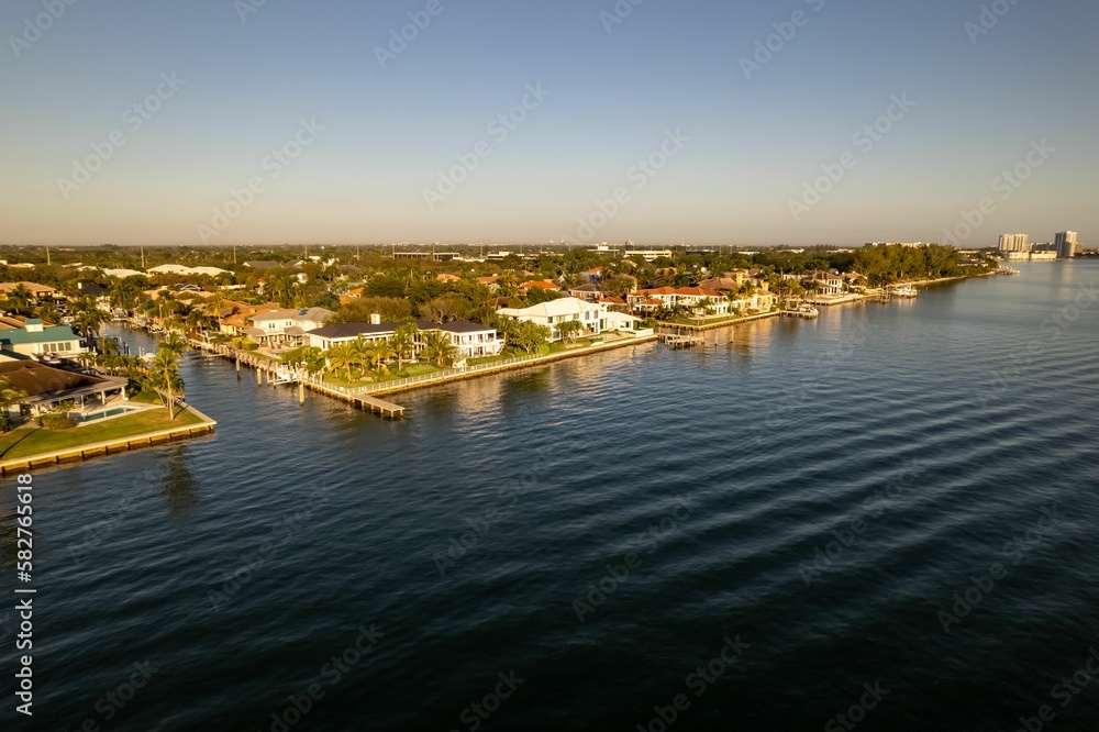 Aerial view of North Palm Beach by Lakeside Park on the east coast of Florida on a sunny morning