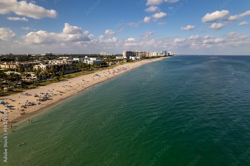 Aerial view of the sandy beach divided with waters in Fort Lauderdale, Florida