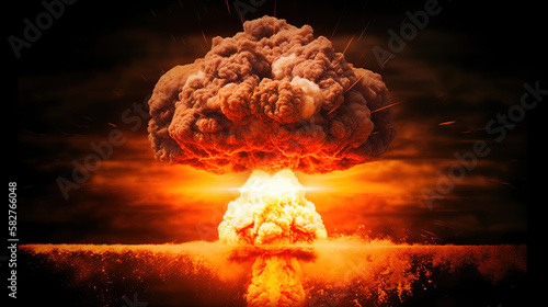 nuclear bomb explosion, mushroom clud, radiation , generative ai photo