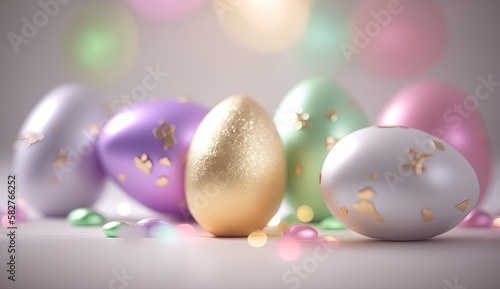 Colorful Easter eggs on pastel background for festive Easter celebration. generative ai.