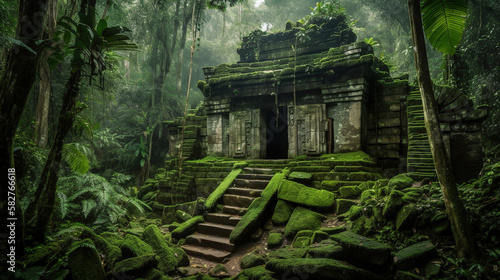 ancient temple ruin in the jungle  generative ai