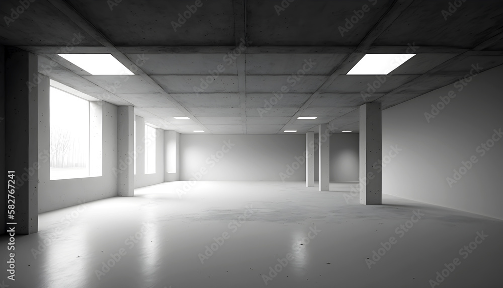 Bright empty concrete interior, illustration ai generative Bright empty concrete interior, illustration ai generative