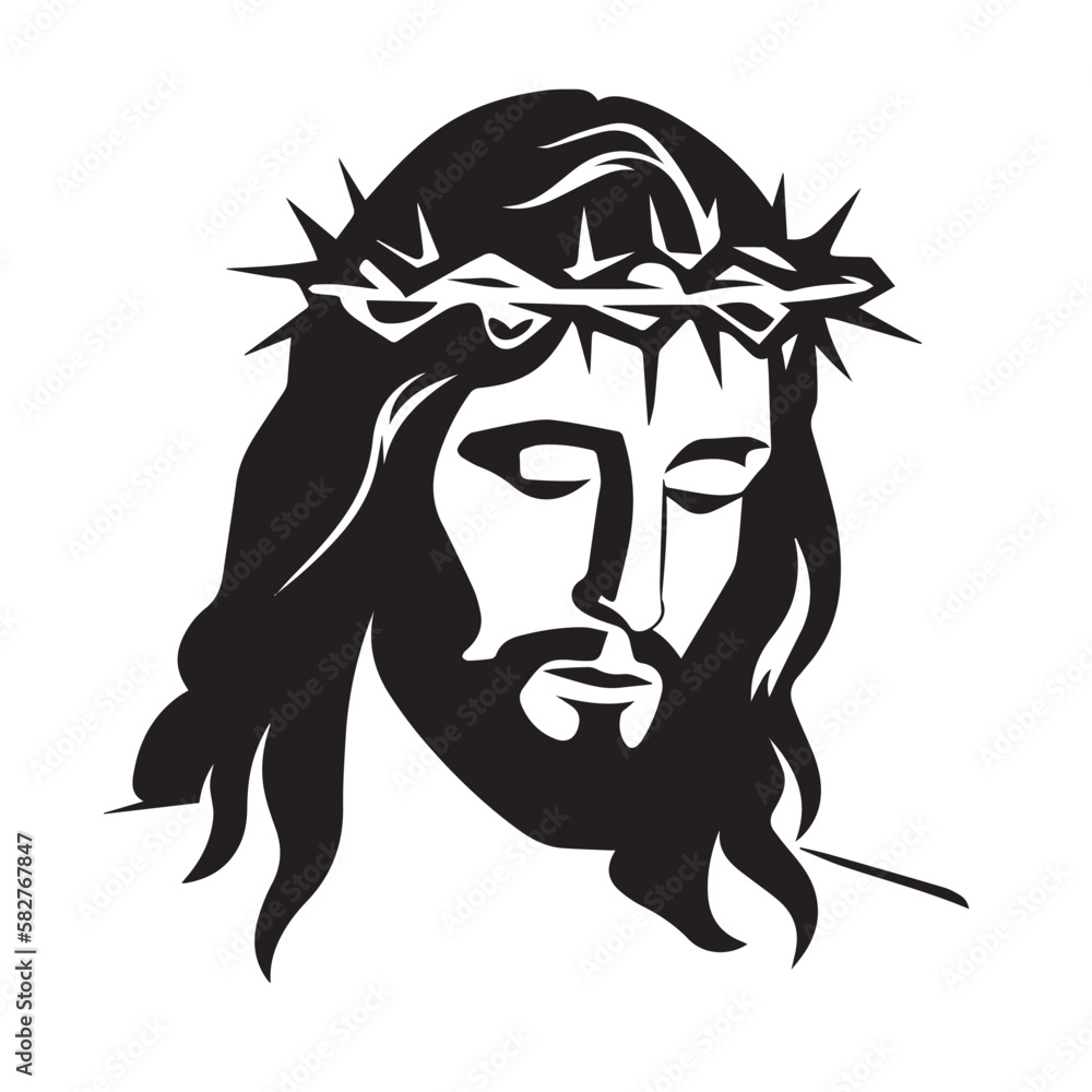 Jesus Christ. Hand drawn vector illustration. Black silhouette svg of Jesus, laser cutting cnc. - obrazy, fototapety, plakaty 