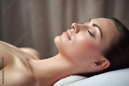 beautiful woman having a relaxing wellness treatment in a calm environment, generative ai