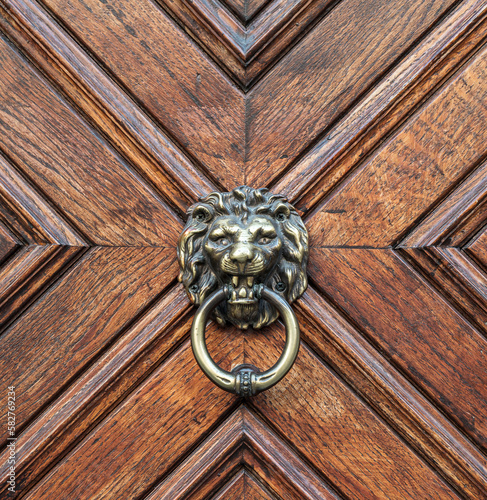 Stock photo antique door knocker with lion head