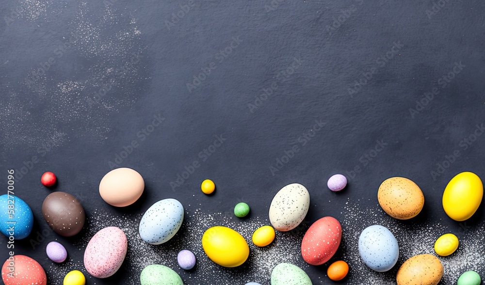 grey and golden Festive Painted Easter eggs with golden glitter on grey background grey and golden Festive Painted Easter eggs with golden glitter on grey background