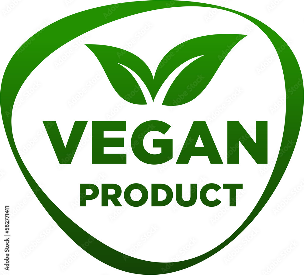 Vegan product label, vegan products labeling stamp with non-meat composition - isolated vector emblem Vegan product label, vegan products labeling stamp with non-meat composition - isolated vector emblem