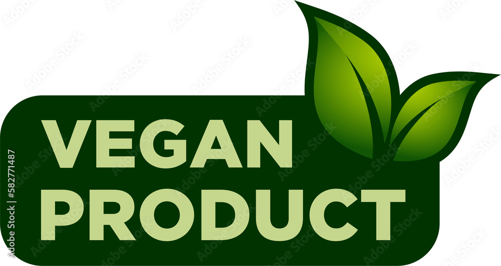 Fototapeta premium Vegan product label, vegan products labeling stamp with non-meat composition - isolated vector emblem