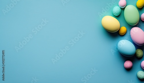 Colorful Festive Painted Easter eggs on a blue background