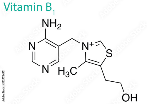 Graphic design on a white background illustrating the structure of vitamin B1
