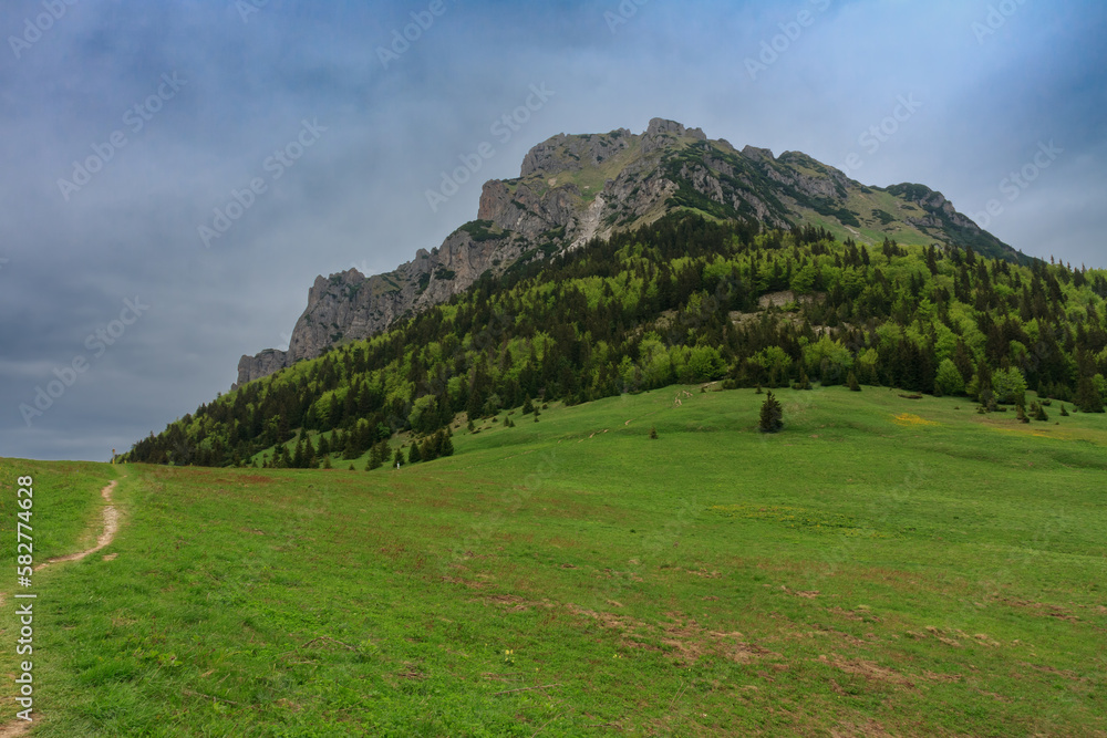 Velky Rozsutec, mountain in Mala Fatra, Slovakia, spring cloudy day.