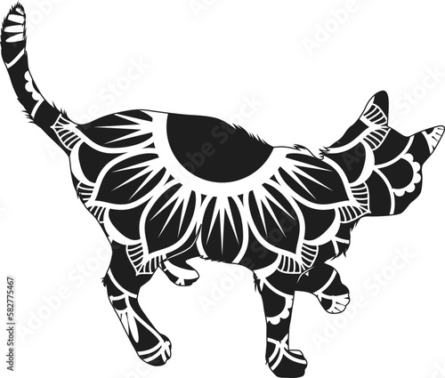 Black and white cat mandala for coloring book, gatto mandala in bianco e nero vettoriale editable Vector illustration